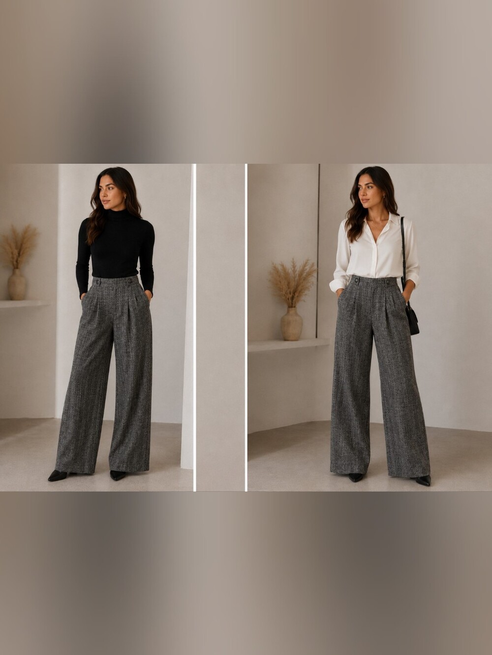 Max Studio Heathered Gray Wide-Leg Tweed Pants